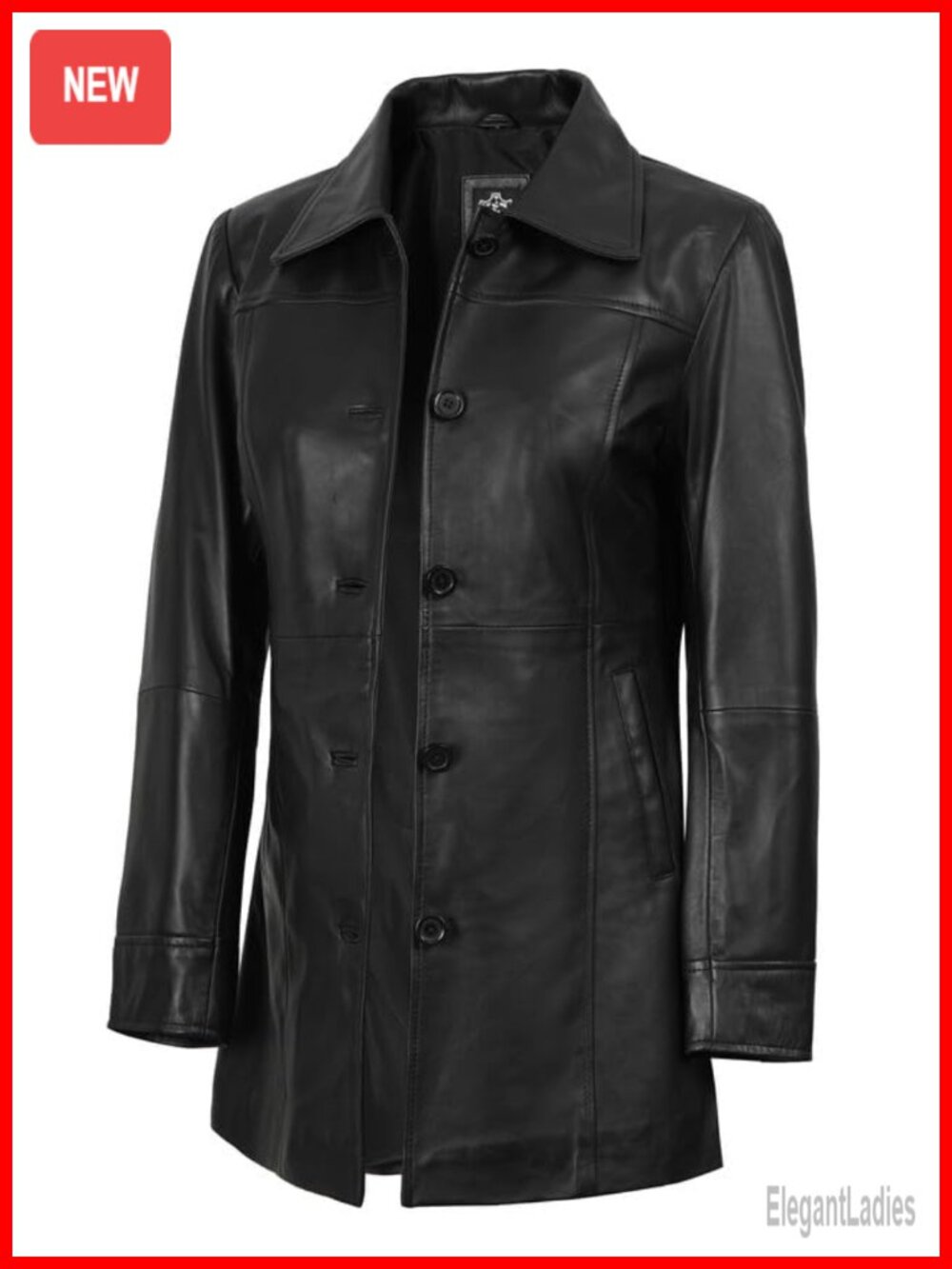 100% Lambskin Leather Car Coat Women Mid-Length Button Front Coat